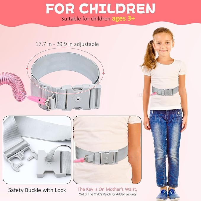 JXM Upgraded Child Waist Harness with Lock for Hands-Free Safety Walking, Adjustable Tether for Outdoor Travel