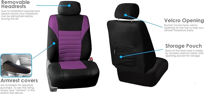 FH Group Automotive Car Seat Covers Full Set Premium 3D Air Mesh Front Seat Covers, Airbag Compatible & Split Bench Cover Universal Fit Interior Accessories for Cars Trucks and SUVs - Purple