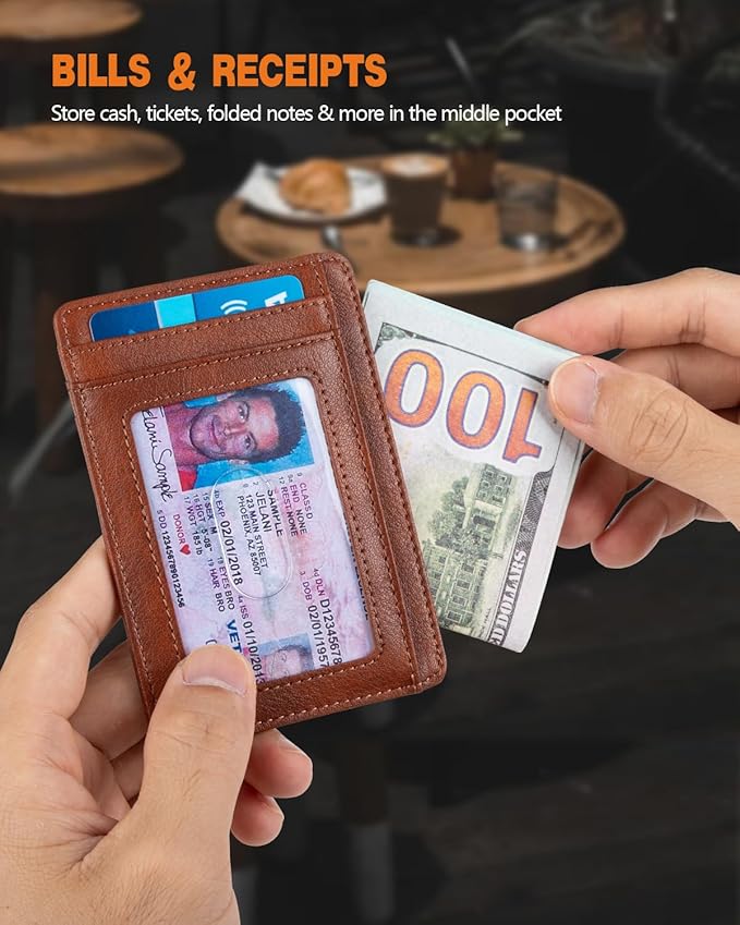 RUNBOX Slim ID Cases Minimalist Front Pocket RFID Blocking Leather Wallets for Men and Women Card Holder Wallets Gifts for men