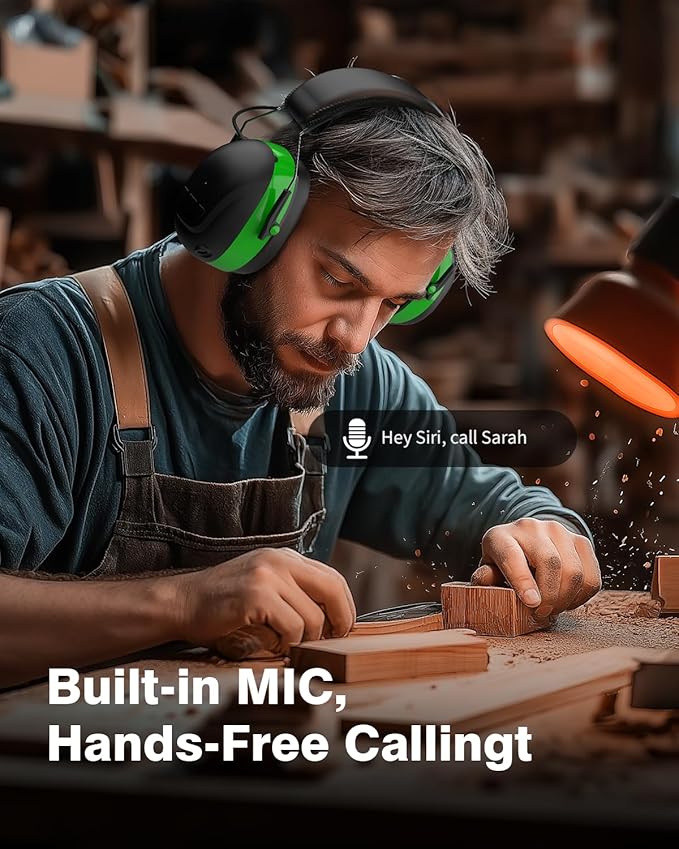 Bluetooth 5.4 Hearing Protection Headphones with 120H Working Time, 30dB SNR, Superior Stereo Sound Quality, Larger Buttons for Easy Operation, Safety Ear Muffs for Lawn Mowing, Workshops