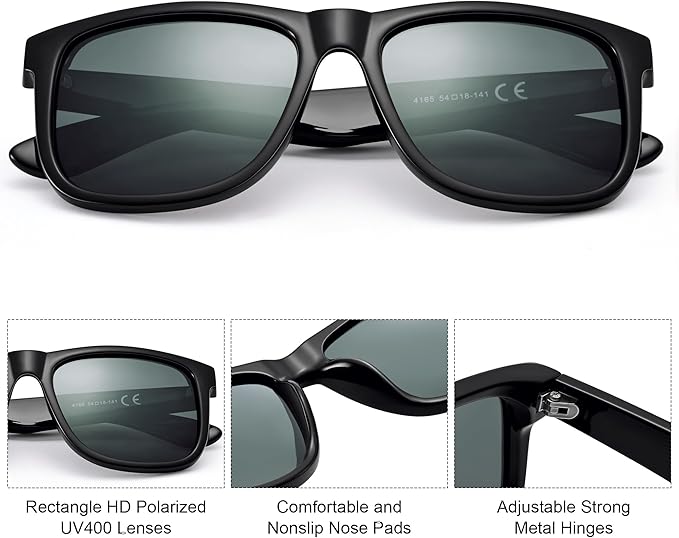 UV400 Polarized Sunglasses Men Women, Classic Square Lightweight Shades, Anti-Glare HD Trendy Sunnies for Leisure