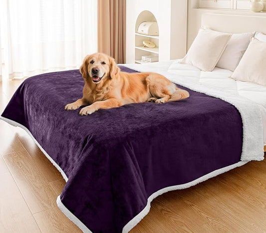 Smiry Waterproof Blanket Throw for Large Dogs, Soft Reversible Dog Blanket for Sofa Couch Bed, Washable Leakproof Sherpa Fleece Furniture Couch Protector(60"x80", Dark Purple/White)