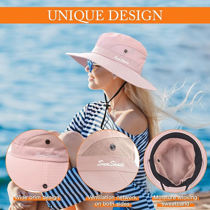 Sun Hats for Women Beach Hat Ponytail Hat Womens Sun Hat with UV Protection Wide Brim