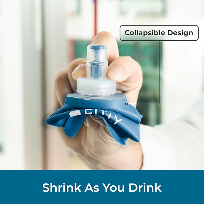 FITLY Soft Flask - Shrink As You Drink Soft Water Bottle for Hydration Pack - Folding Water Bottle Ideal for Running, Hiking, Cycling, Climbing & Rigorous Activity