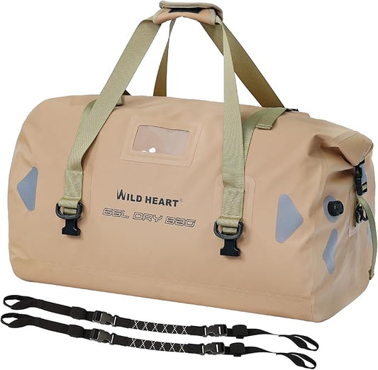 WILD HEART Waterproof Motorcycle Duffel Bag PVC500D Double-bottom With Rope Straps and Inner Pocket 40L 66L 100L for Kayaking, Camping, Boating,Motorcycle