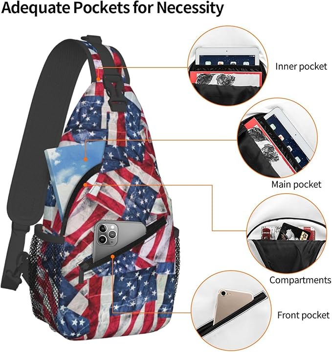 GJXFLSY American Flag Pattern Sling Backpack Crossbody Bag Casual Chest Bags Travel Hiking Daypack Shoulder Bag for Women Men