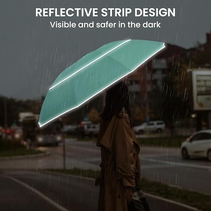 G4Free 54/62 Inch Windproof Inverted Umbrella with Reflective Stripe Large Compact Reverse Golf Umbrella for Rain 10 Ribs Double Canopy Travel Umbrella Automatic Open Close
