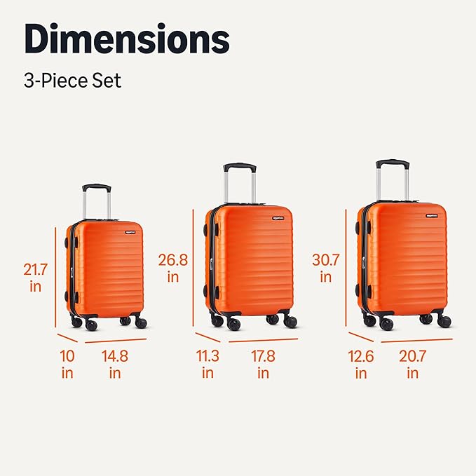 Amazon Basics 3-Piece Set (21", 26", 30"), Hardshell Suitcases With Wheels, Expandable For Up to 25% More Space, With Scratch-Resistant Surface, Four Multi-directional Wheels, Orange