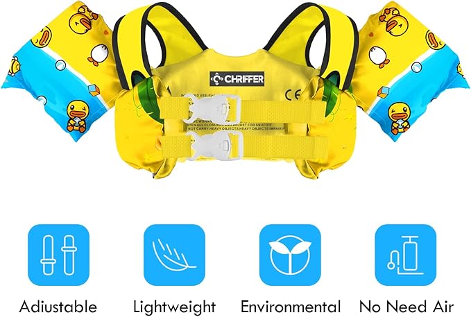 Chriffer Kids Swim Vest Life Jacket for 30-55 Pounds Boys and Girls, Toddler Floaties with Shoulder Harness Arm Wings for 2,3,4,5,6,7 Years Old Baby