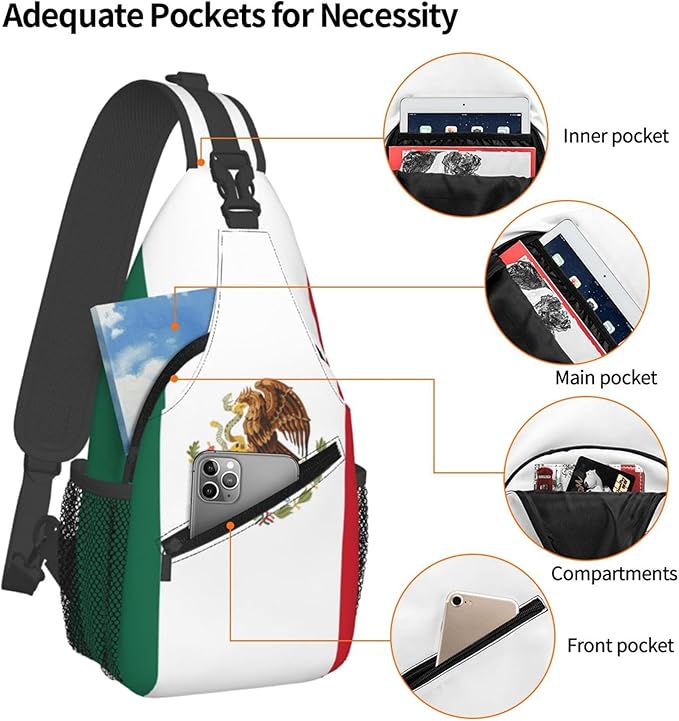 GJXFLSY Mexico Flag Sling Backpack Crossbody Bag Casual Chest Bags Travel Hiking Daypack Shoulder Bag for Women Men
