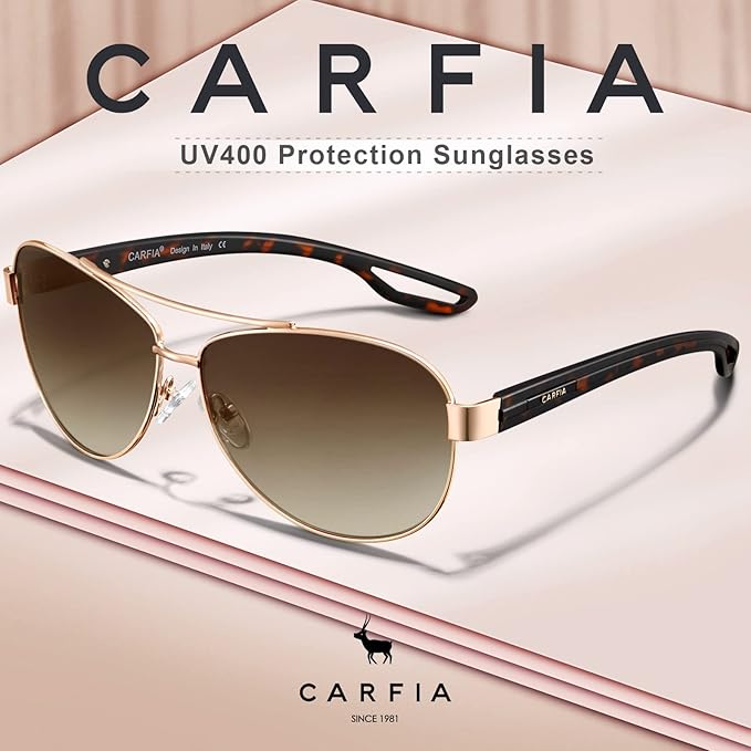 CARFIA Polarized Sunglasses for Women UV Protection Ultra-Lightweight Comfort Metal Frame Driving Glasses CA3210