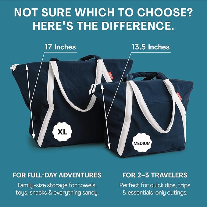 Bodysurf Beach Bags Waterproof Sandproof - Packable Foldable Nylon Zipper Tote Bag for Travel Lightweight, Pool, Boat, Cruise