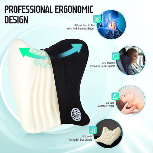 Car Neck Pillow for Driving Seat, Soft Memory Foam Headrest Pillow with Adjustable Strap and Removable Cover, Ergonomic Neck Support for Car, Office Chair, Gaming Chair – Blue