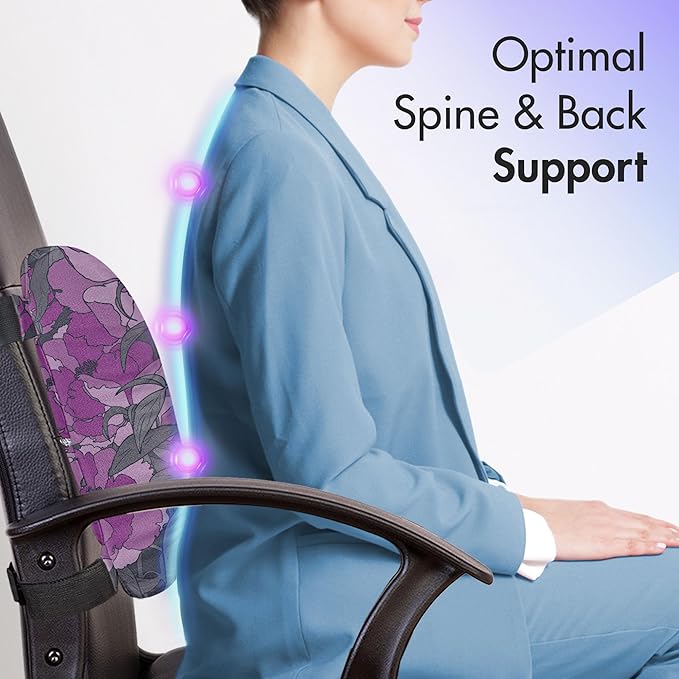 Ambesonne Floral Lumbar Back Support Pillow, Violet Tones Grungy Look Flower Print Wild Rose, High Density Foam for Office Chairs Car Seats, 14" x 13", Purple Multicolor