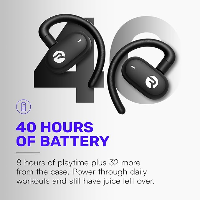 Raycon Fitness Open Ear Earbuds – Open Ear Headphones, Earbuds Wireless Bluetooth, Running Headphones, Sweat & Water-Resistant Earphones, 40 Hours Battery Life (Purple)