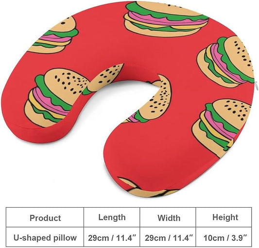 Premium Polyester Compact Neck Support Pillow, Funny Burglar Hamburgers Thief Red U-Shaped, U-Shape for Car Travel Office Restful Sleep, Washable Comfort