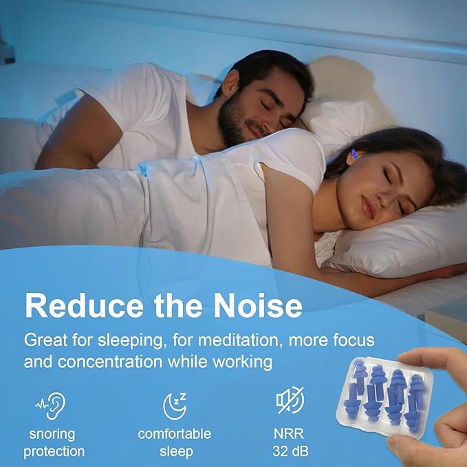 Ear Plugs for Sleeping,12 Pair Earplugs Noise Canceling Soft Silicone Ear Plug Reusable Earplugs for Sleep,Concert,Swimming,Study,Loud Noise,Snoring(Black Blue Purple)