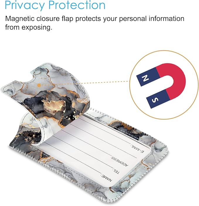 Fintie Luggage Tags, Privacy Cover ID Label with Stainless Steel Loop and Address Card for Travel Bag Suitcase - Cloudy Marble (2 Piece)