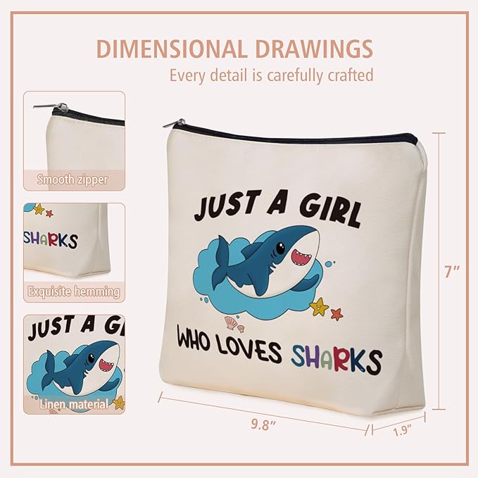 Shark Makeup Bag Graduation Gifts: Sharks Themed Cosmetic & Toiletry Organizer Pouch For Daughters, Sisters, Niece, Mom, Friends,Teen Girls & Women.Ideal Shark Lover Gift For Travel, Birthdays.