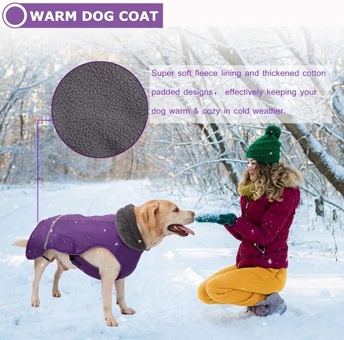 QBLEEV Warm Dog Coat Reflective Jacket, Waterproof Winter Coat Turtleneck Clothes for Cold Weather, Thick Fleece Dogsnowsuit Christmas Vest for Small&MXL Dogs