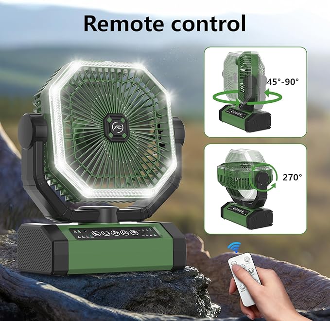 Portable Fan 24000mAh Battery Powered with Remote & LED, 4 Speed Strong Airflow, Desk/Camping/Outdoor/Gym Fan for Office Travel Treadmill Camping Gear