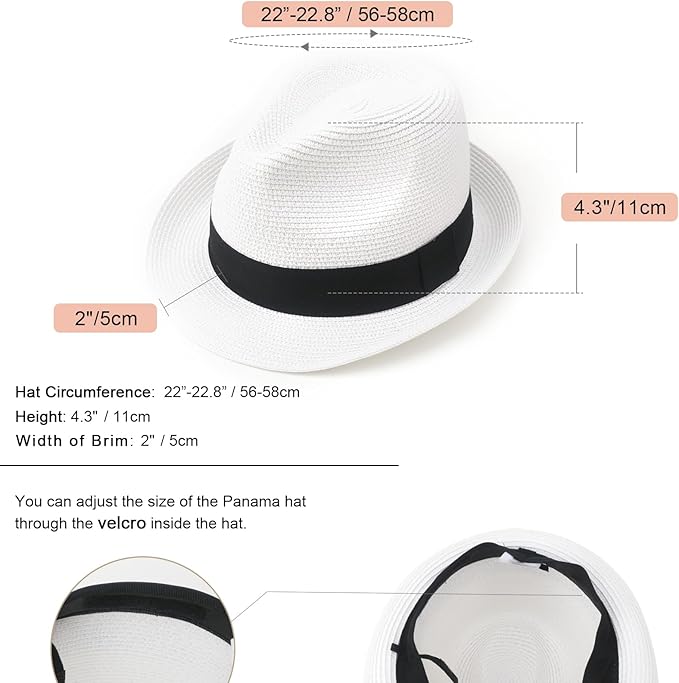 DRESHOW Women Straw Panama Hat Travel Fedora Beach Sun Hat Summer Wide Brim Straw Roll up Hat UPF 50+