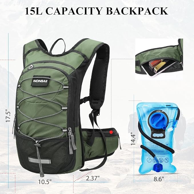 NONSAR Hydration Backpack, Hiking Backpack with 3L Water Bladder, Lightweight Insulation Hydration Pack, Water Backpack for Hiking, Cycling, Running, Festival, Camping for Men Women