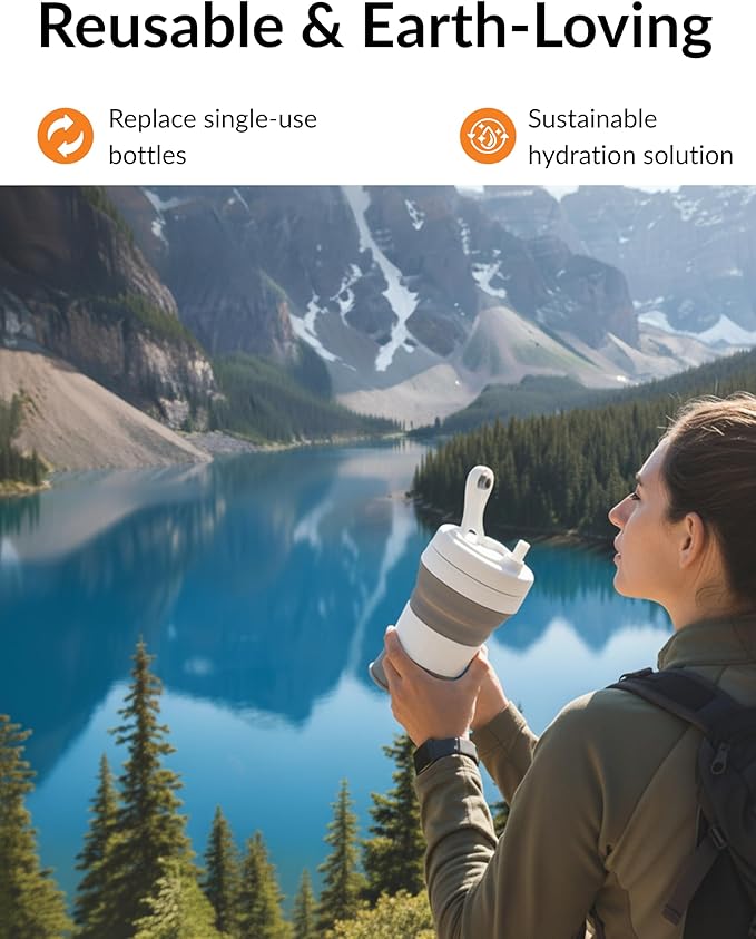 Silicone Folding Water Bottle – Collapsible, Portable, Leakproof & BPA-Free Travel Water Bottle for Hiking, Camping, Gym and Outdoor Adventures