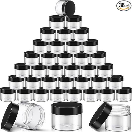 SATINIOR 36 Pieces 4 oz Plastic Jars with Lids Wide Mouth Airtight Reusable Container Acrylic Cosmetic Small Jars for Lotions Ointments Travel Toiletries Creams Make up Storage(Black)