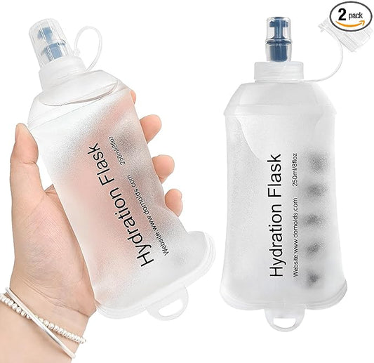 GYGYL Soft Flask, TPU Collapsible Soft Water Bottle for Hydration Pack, Running Vest, Leak-Proof Folding Water Bottle for Hiking Cycling Climbing Jogging-250ml White, 2pcs