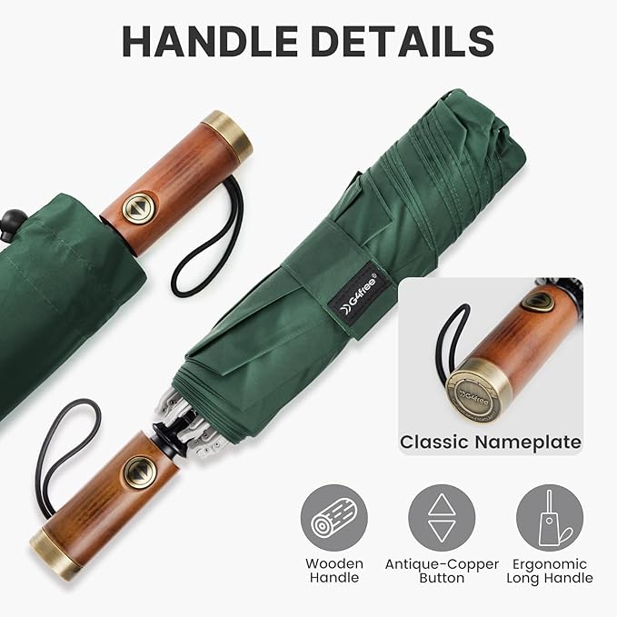 G4Free 54 Inch Inverted Windproof Umbrella with Wooden Handle, Large Double Canopy Auto Open & Close Golf Umbrella, Portable & Durable Rain Umbrella, Fits Car & Backpack