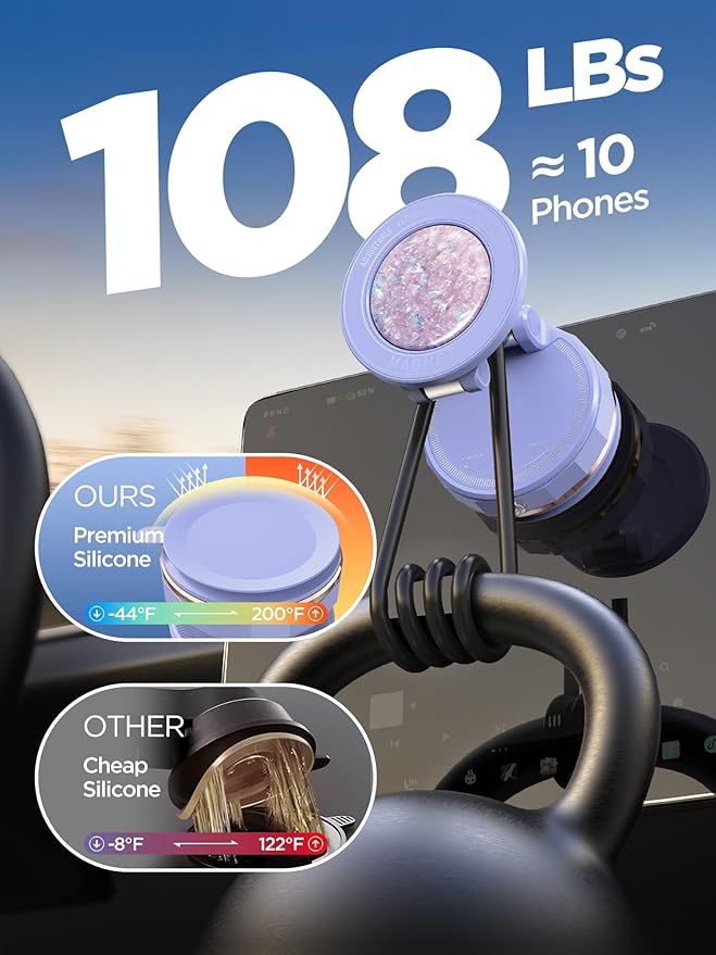 ETODBUWS Upgraded Vacuum Magnetic Car Phone Holder for MagSafe[108+LBS Strongest Suction & 3000gf Strongest Magnetic],360° Adjustable Suction Cup Phone Mount for Car,Gym,Mirror,Men Women-Purple