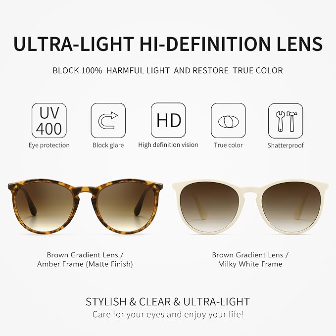 SUNGAIT Premium Vintage Round Sunglasses for Women Men Classic Retro Trendy Style