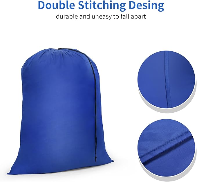 OTraki 2pcs Laundry Bags 24x32 inch Drawstring Closure Laundry Hamper Liner Dirty Clothes Bag Heavy Duty Bag Machine Washable organizer Bag Travel Camp Home College Dorm Black & Blue