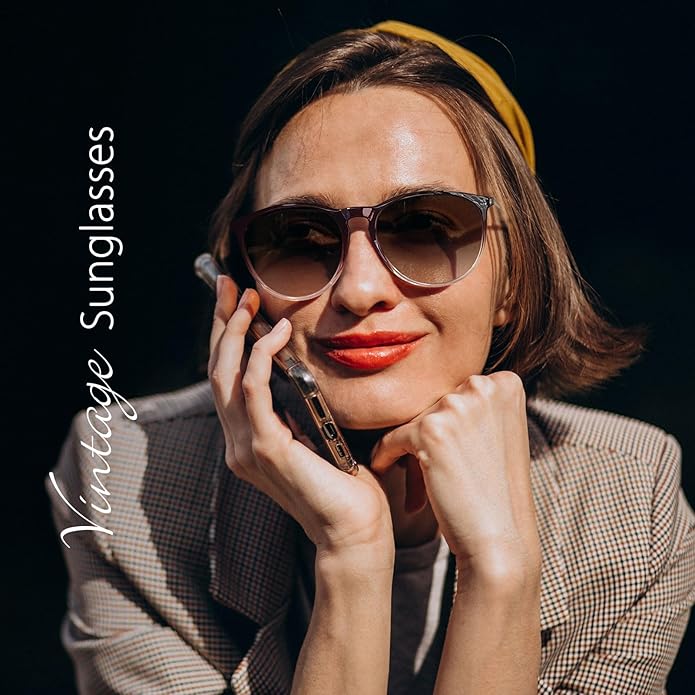 Retro sunglasses womens 2024 trendy round classic glasses