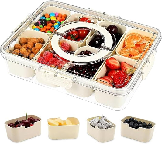 Snackle Box Container, Divided Serving Tray with Lid and Handle, Portable Charcuterie Board for Portable Snack Platters, Clear Organizer for Candy, Fruits, Nuts, Snacks, Perfect for Party, Travel