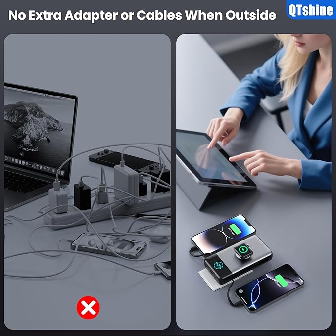 Portable Charger for iPhone, 40800mAh Power Bank with Built-in Cables & AC Wall Plug, All in One 5 Outputs USB C Fast Charging External Battery Pack for iPhone 17/16/15/14, Android, Travel Essential