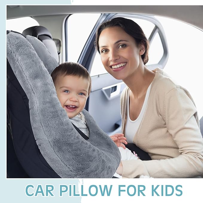 Barydat 2 Pcs Car Travel Pillow for The Back Seat 28 x 18 in Sleeping Reading Pillows for Long Distance Travel Car Cushion for Kids Adults Head and Body Support U Shaped Pad for Travel(Gray, Green)