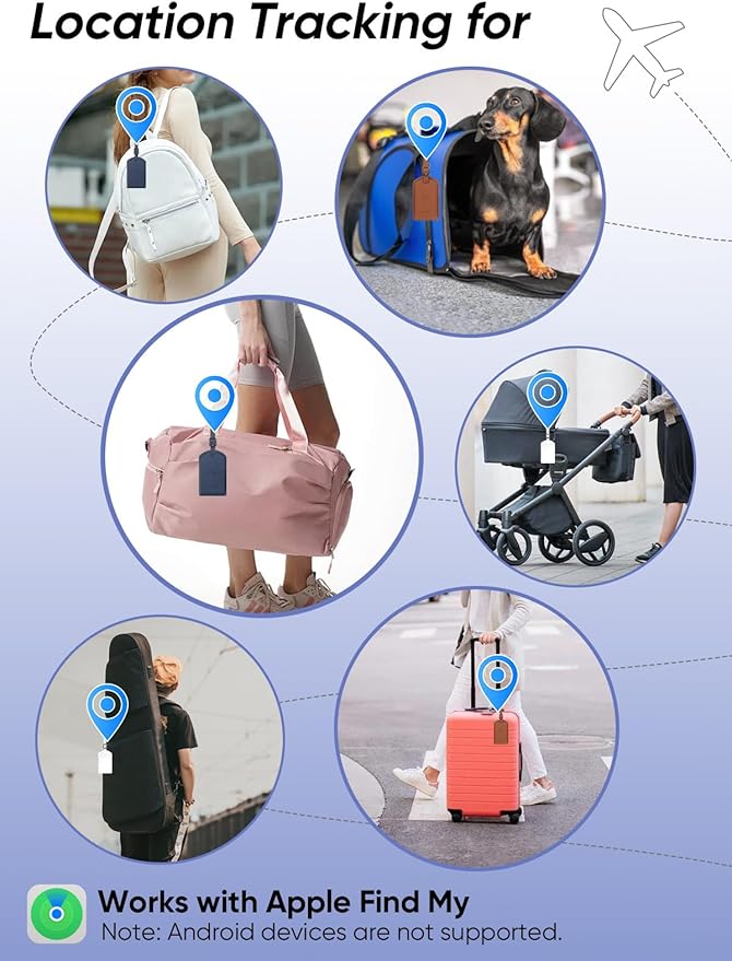 Luggage Tags Built-in Anti-Loss Tracker, Luxury Leather Luggage Tags for Suitcase, Travel Bags, Backpacks, Travel Organizer for Lost Baggage Prevention (Navy Blue)