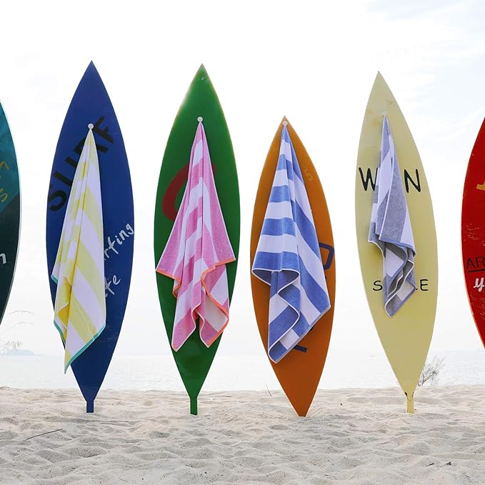 Cotton Oversized Beach Towel - Large 70 x 35 Inch Pool Towel, Purple Striped Quick Dry Swimming Cabana Towel