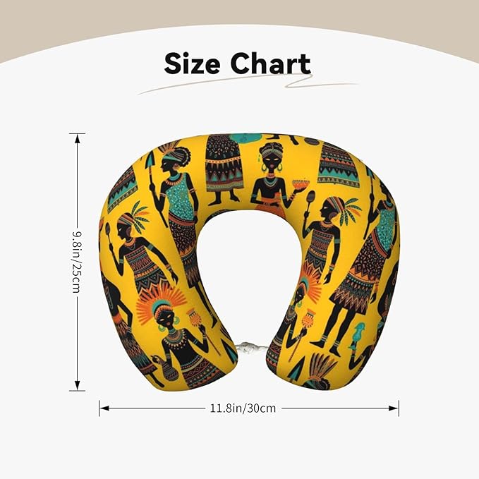 Neck Travel Pillow, Breathable Memory Foam Chin & Head Support Cushion Traditional African Women Art Yellow for Airplane Car Sleeping Rest