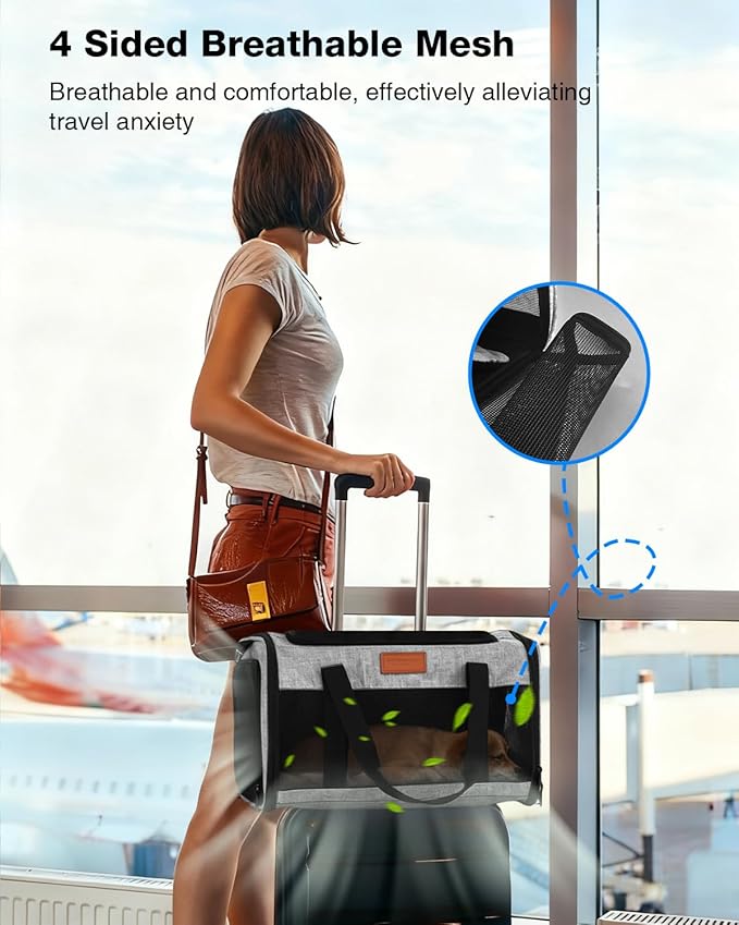 Dog Carrier Airline Approved - 17"×11"×9.5", Underseat, Under 10 lb, Top & Side Entry, Soft Sided Pet Carrier with Anti-Scratch Mesh for Small Dogs - Ideal for Travel and Vet Visit - Grey