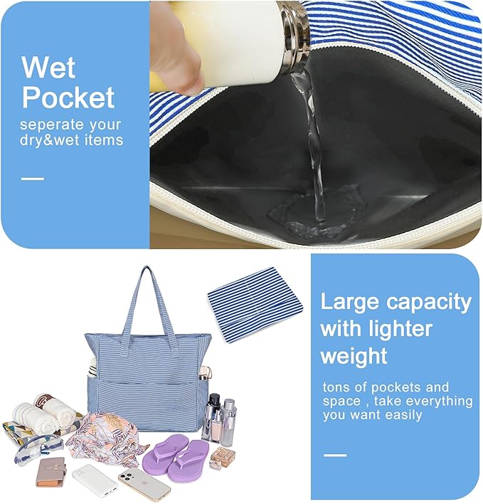 Bluboon Waterproof Beach Tote Pool Bags for Women Ladies Extra Large Carry On Bag With Wet Compartment for Weekender Travel