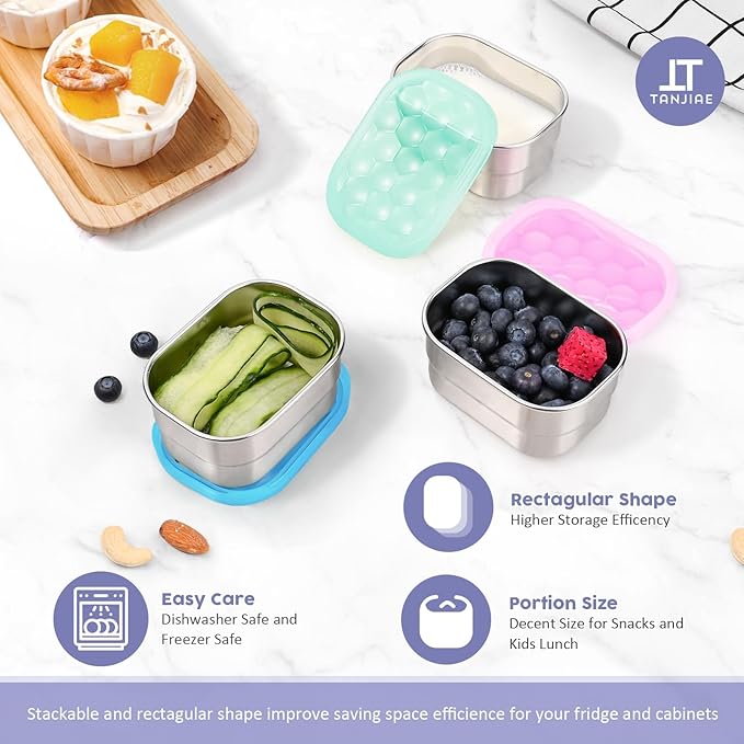 Snack Pro - Small (1 CUP) Stainless Steel Snack Containers for Kids | Easy Open Leak Proof Food Containers with Silicone Lids - Perfect Metal Toddler Lunch Box for Daycare and School (8oz)