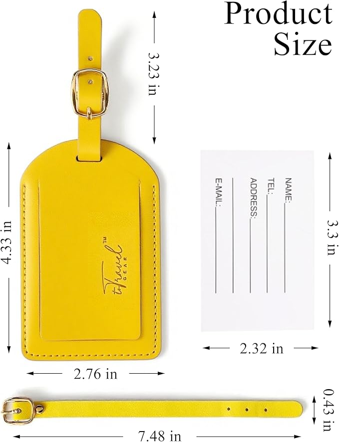 Luggage Tags for Suitcases,2 Pack PU Leather Privacy Protection Bag Tags Travel Accessories Essentials,Lemon Yellow