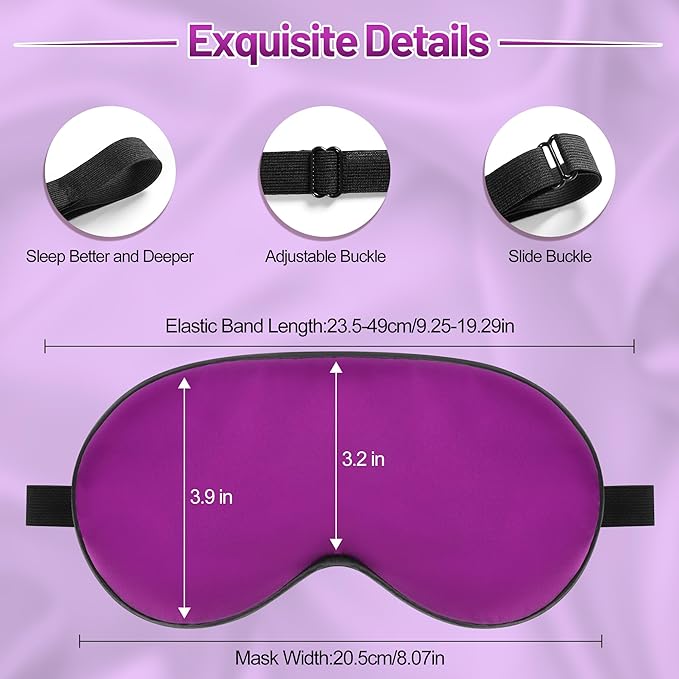Sleep Mask, Silk Eye Mask for Sleeping with Adjustable Strap, Blindfold Eyeshade for Men & Women, Comfortable & Soft Eye Cover Eyeshade for Night Sleep (Purple)