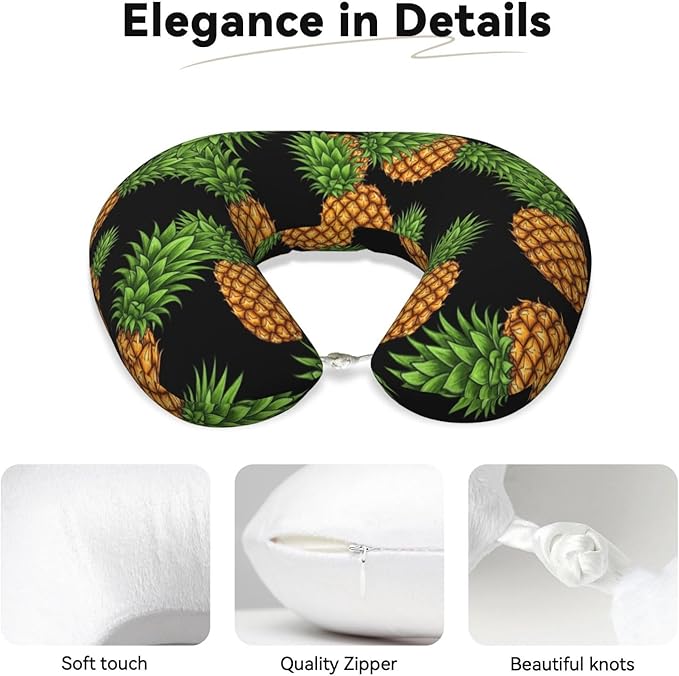 Breathable Neck Pillow for Sleeping Rest Nap Upside Down Pineapple, Airplanes/Car/Home Memory Foam Travel Cushion with Polyester Cover Washable for Women Men