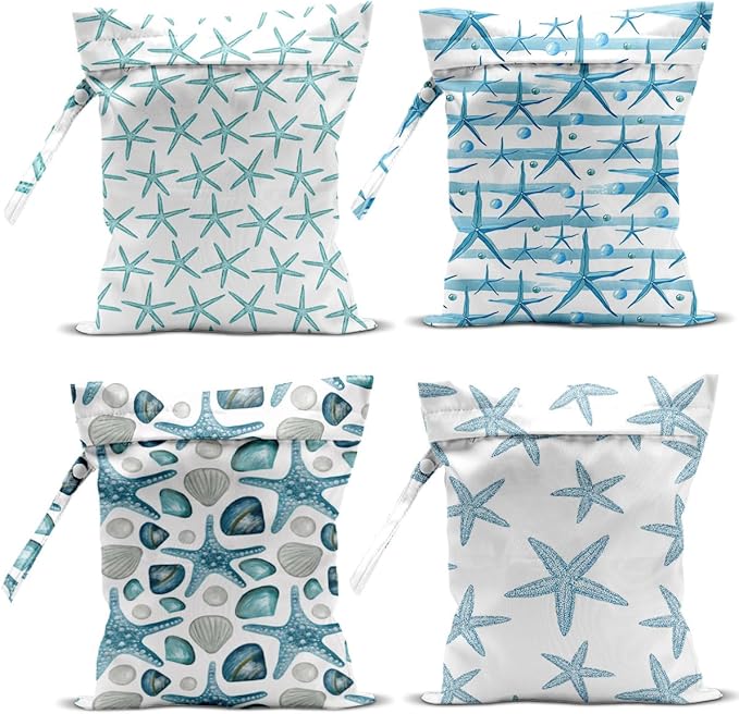 4 Pcs Wet Bag, Wet Dry Bag, Waterproof Bag, Swimsuit, Beach Bag, Wet Bag for Pool, Beach, Diapers, Nanobag, Cruise Ship Essentials, Starfish Accessories Travel Essentials for Women