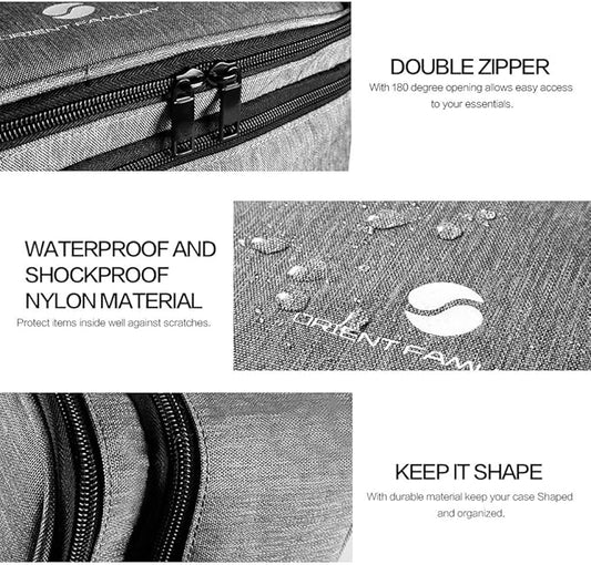 ORIENT FAMULAY Travel Organizer, Waterproof Cable Bag for Electronic Accessories Double Layer Large Shockproof Storage Bag for Cord, Hard Disk, Power Bank, Tablet -Gray