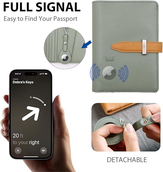 Deziliao Passport wallets, Mulit-purpose RFID Blocking Passport Holder AirTag Wallet, Travel Wallet（Moss Green）